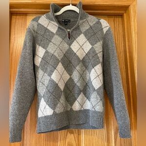J. Crew Premium Lambswool Gray Argyle 1/4 Zip Pullover Sweater Size Medium